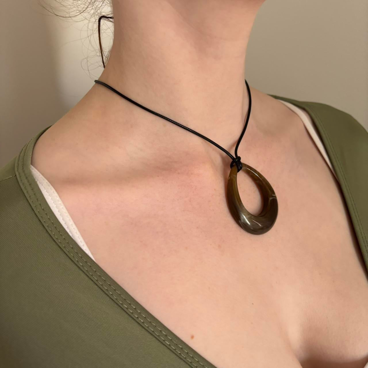 Brown Oval Pendant Necklace