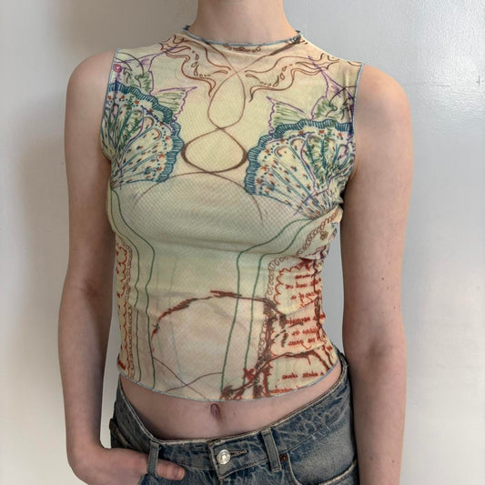 Cream abstract print blouse