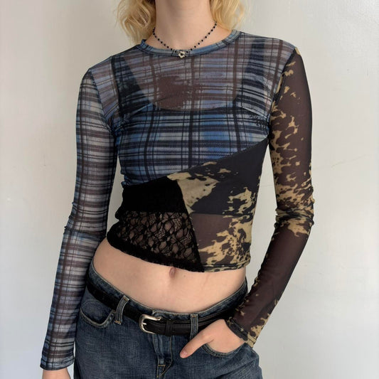 Blue and black mesh long sleeve